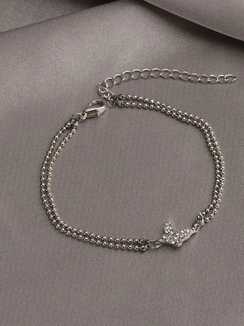 Silver Butterfly Pendant Bracelet