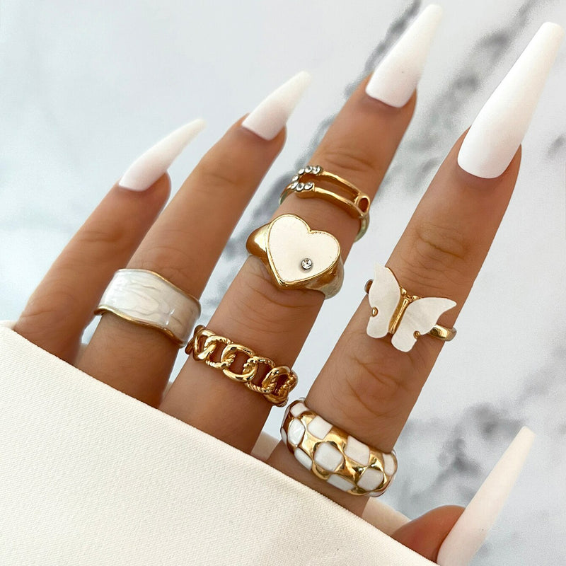 White Butterfly Ring Set