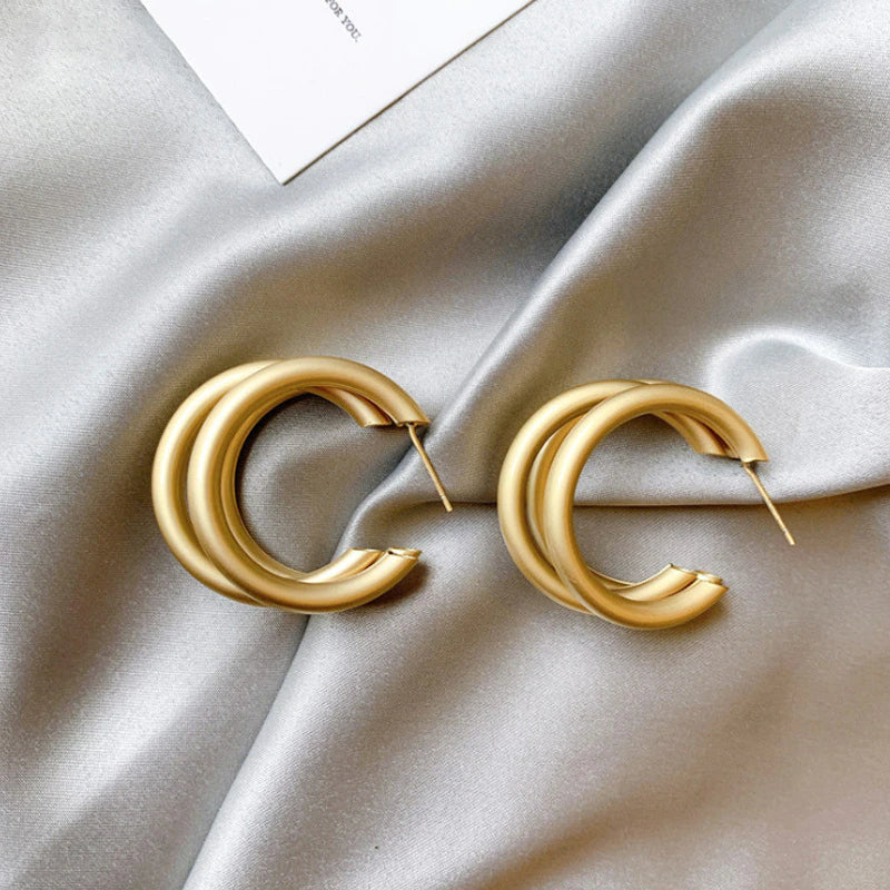 Matte Gold Tri-hoops